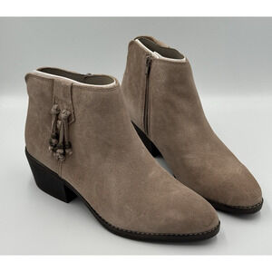 White Mountain Havana Suede Leather Ankle Boots Zip Tassel Block Heal 9M Brown